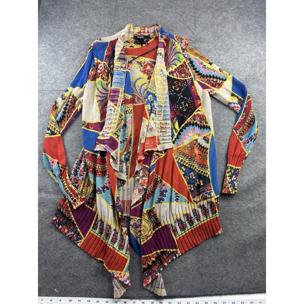 Desigual Women's L Open Front Shawl Cardigan Boho Eclectic Artsy Colorful Geo